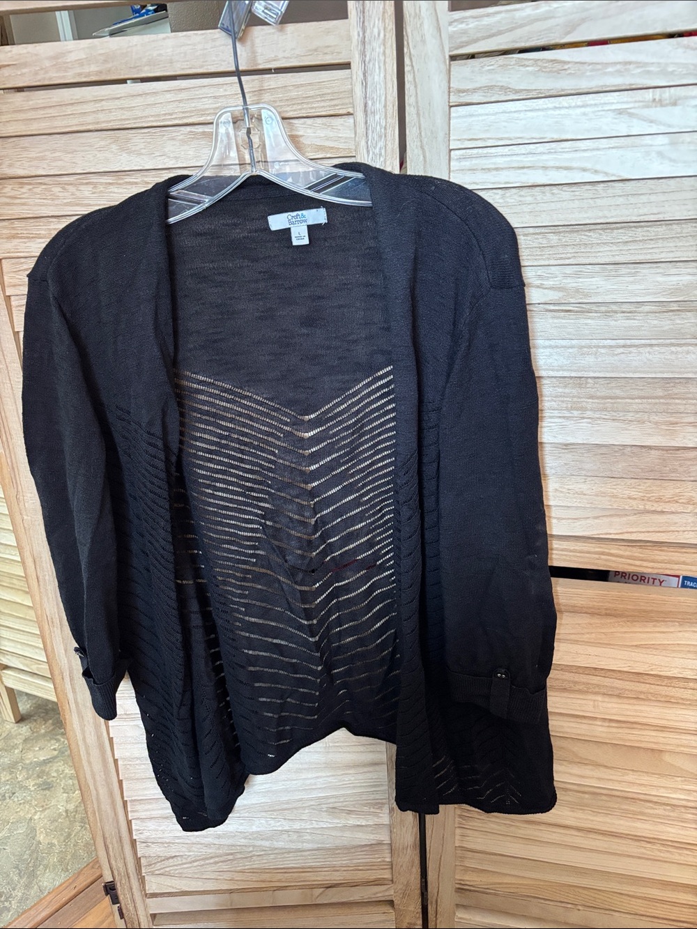 croft & barrow Black Open-Front Pointelle Cardigan Large